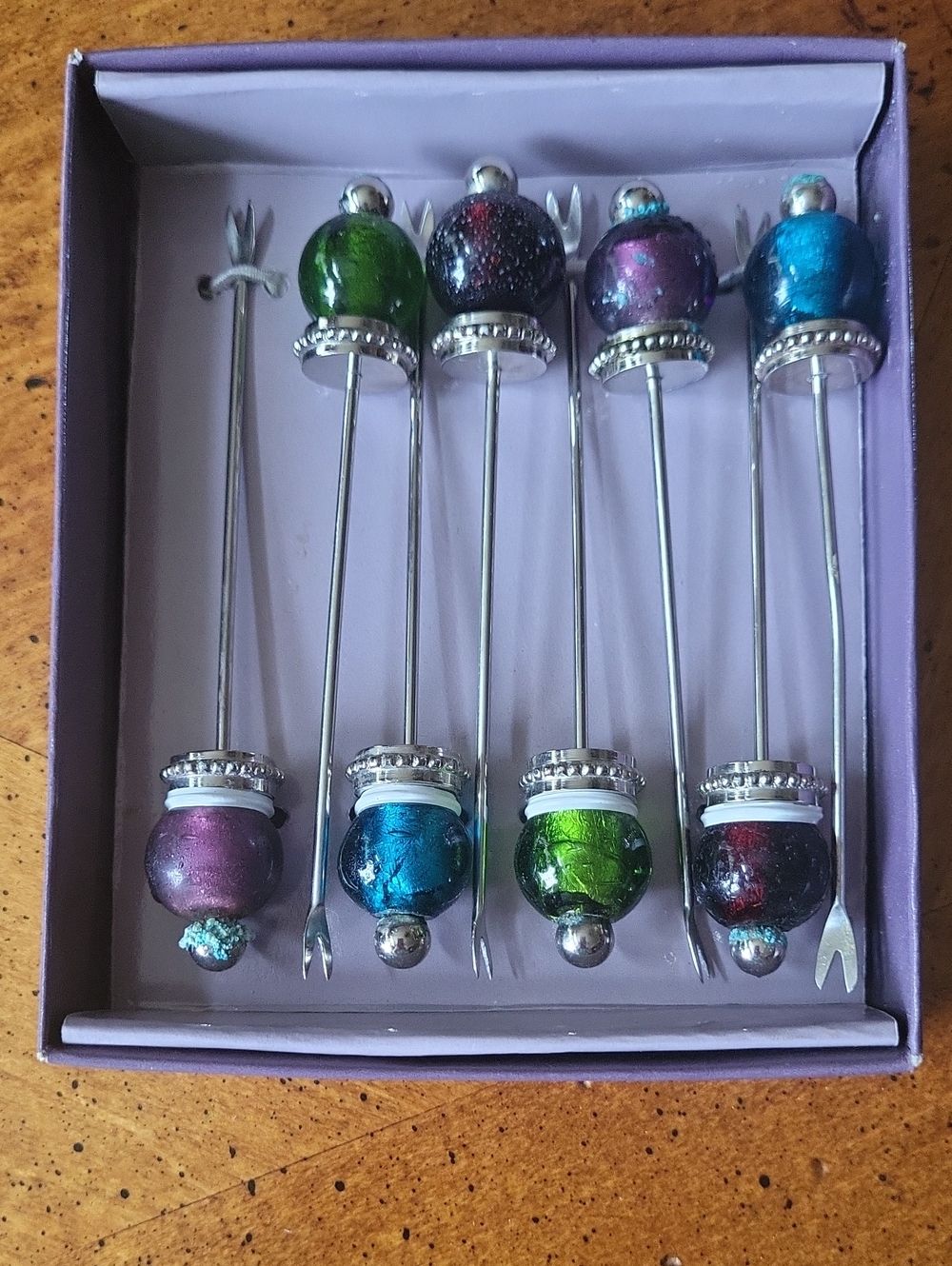 Set of 8 Iridescent Beaded Cocktail Picks - Multicolor